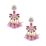 Crystal Flower Tassel Earrings