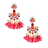 Crystal Flower Tassel Earrings