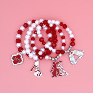 Updated DST Red Bead White Pearl Charm Bracelets