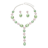AKA Sorority Formal Pink Green Crystal Y Necklace