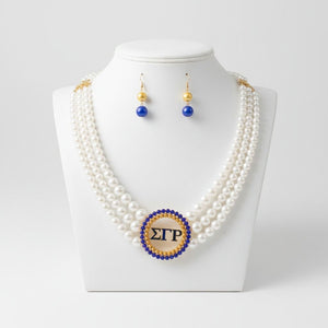 Pearl Necklace Blue Gold Sigma Set for Women