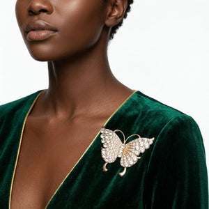 Gold Butterfly Large Brooch Pin with Crystals