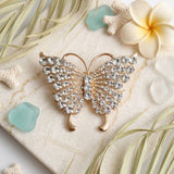 Gold Butterfly Large Brooch Pin with Crystals
