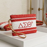 DST Faded Red White Raffia Embroidered Pouch Bag