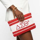 DST Faded Red White Raffia Embroidered Pouch Bag