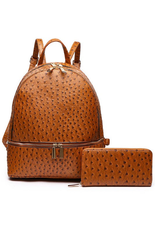Ostrich Backpack & Wallet Set