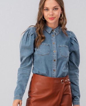Denim Puff Blouse