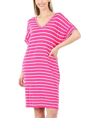 Running Errands Stripe Dress - Fuchsia
